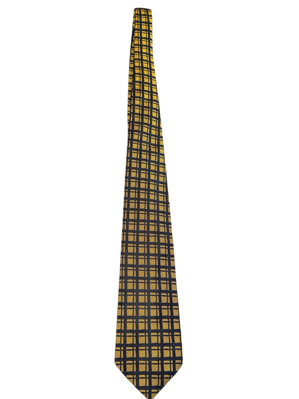 Vintage SULKA Tie Made in France Gold Black Geometric Plaid Jacquard Luxury EUC